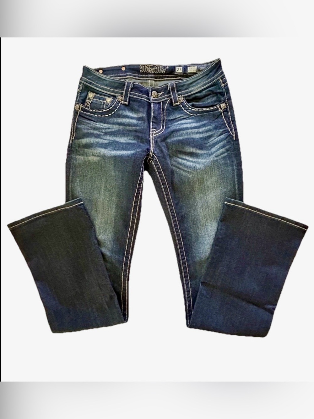 Miss Me Indigo Easy Boot Jeans with Contrast Stitching 27” x 35” (Tall)